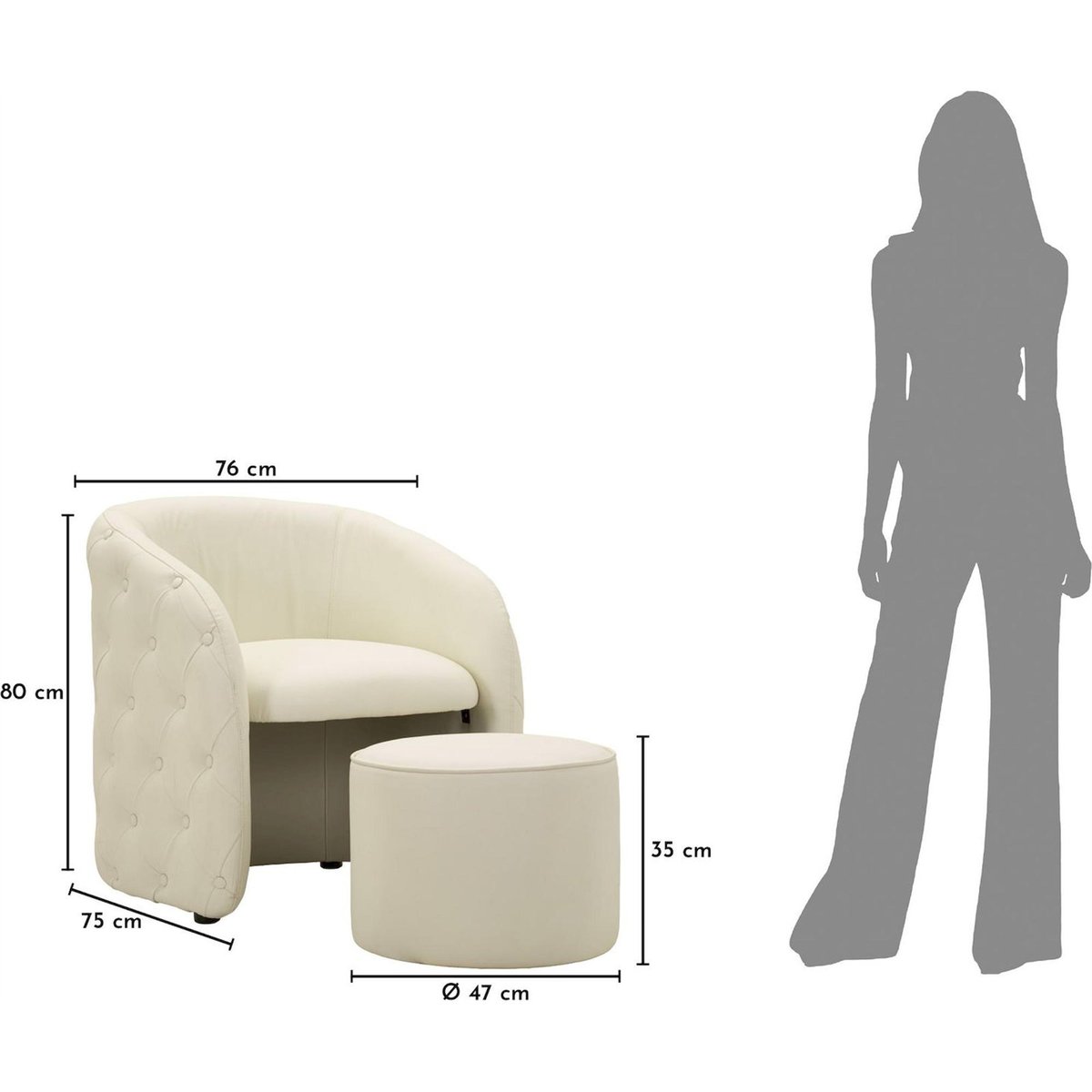 Fauteuil capitonné avec pouf intégré MODERN blanc, RECOLLECTION
