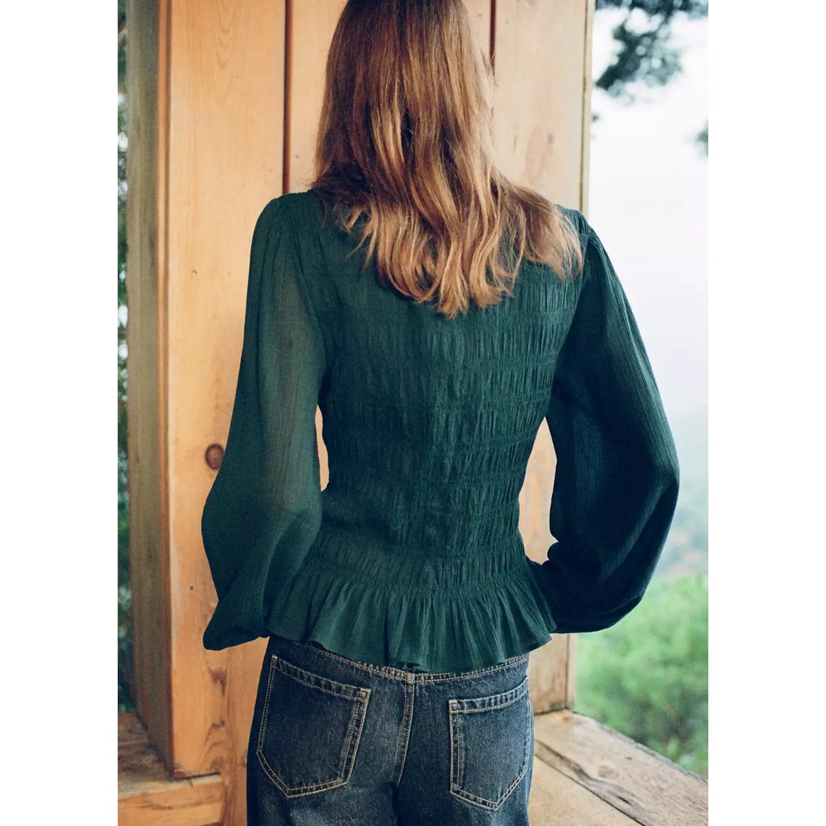 Blouse froncée à texture bleu pétrole, MANGO TEEN