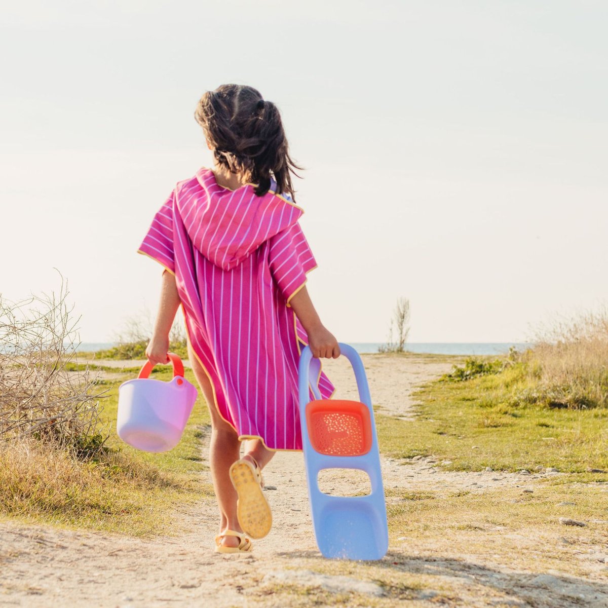 Poncho de plage rose, violet, blanc, QUUT