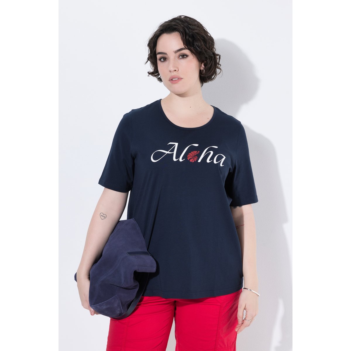 T-shirt, col rond marine, ULLA POPKEN