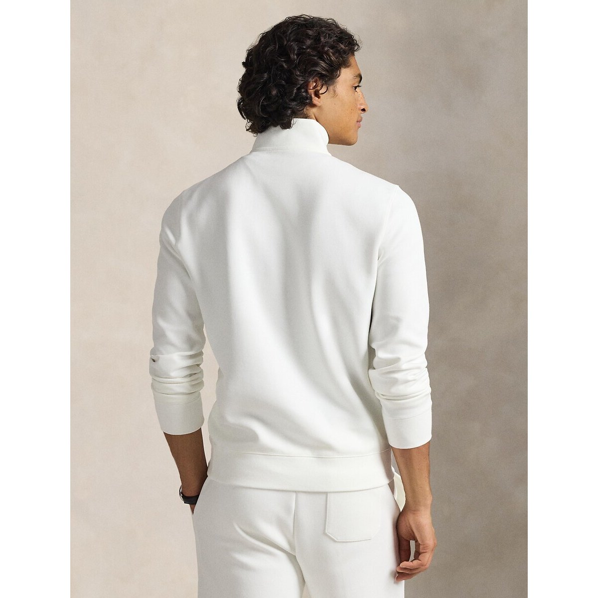 Pull quart zippé en maille double blanc, POLO RALPH LAUREN