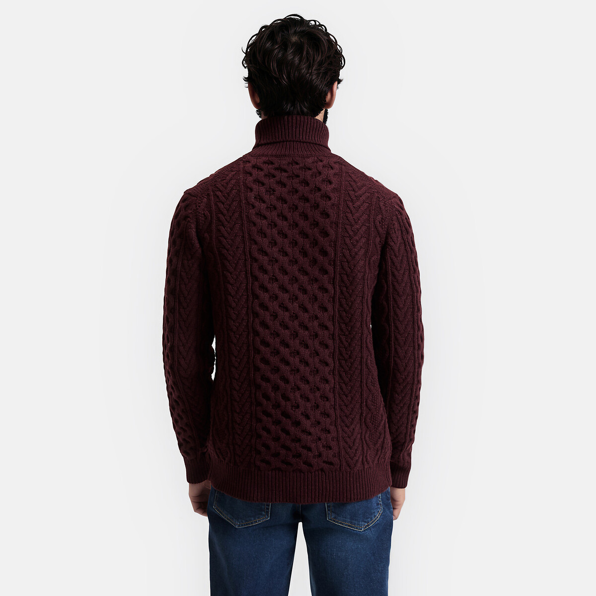 Jersey de cuello vuelto de punto trenzado, Signature GAUTHIER burdeos jaspeado, LA REDOUTE COLLECTIONS