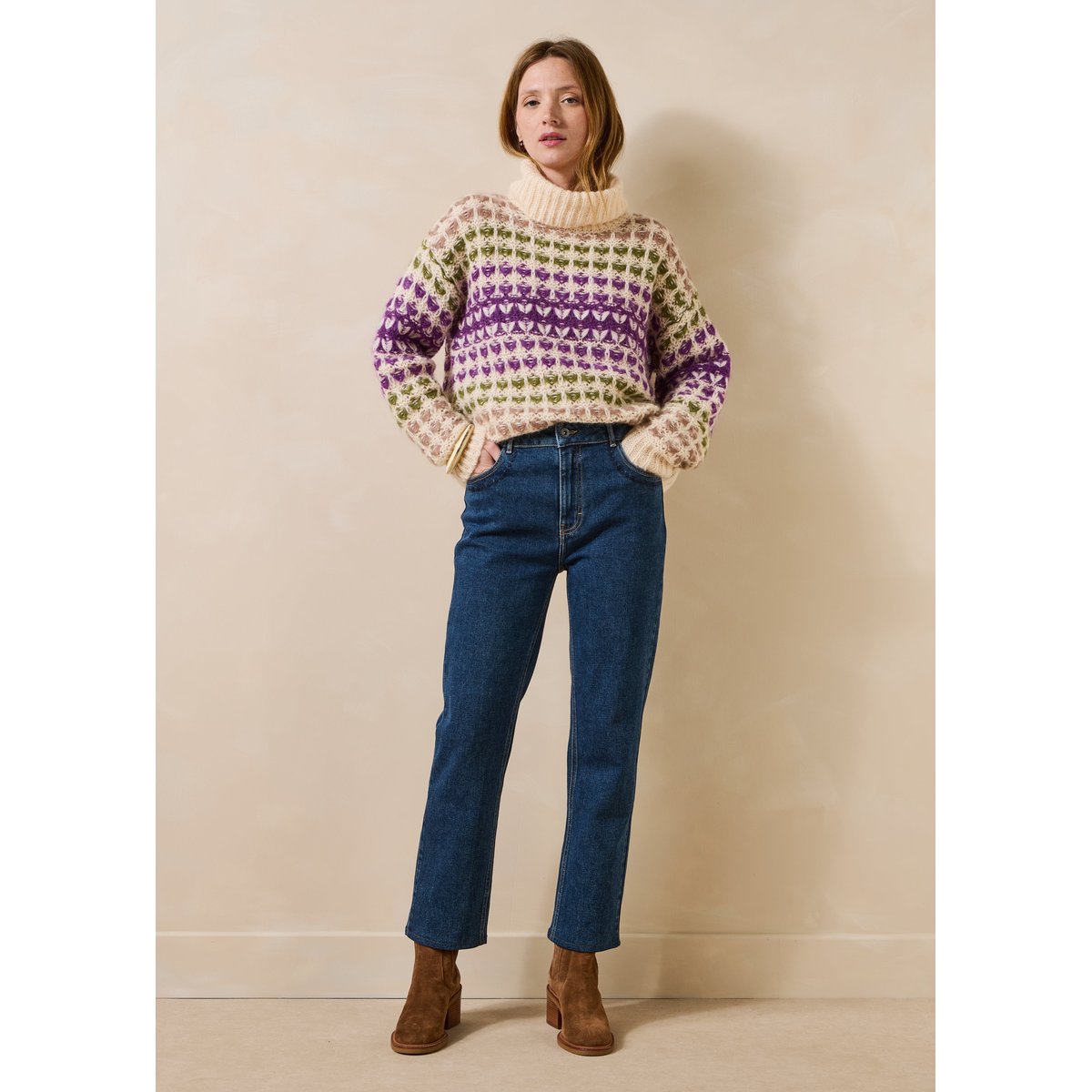 Jean slim 7/8ème en coton biologique medium, LA FEE MARABOUTEE
