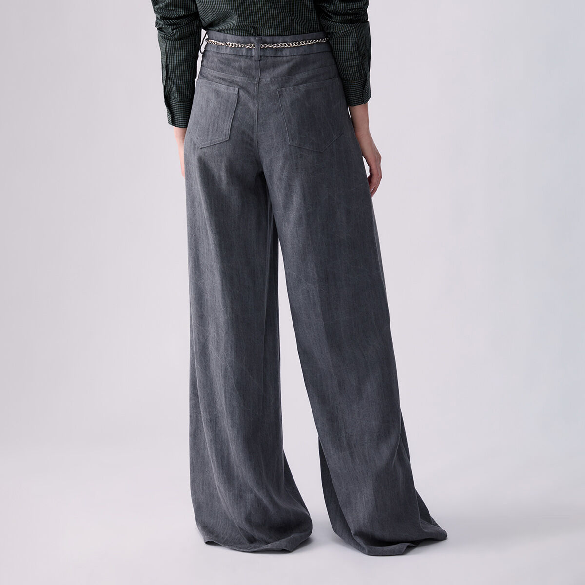 Pantalon évasé avec ceinture denim gris, LIU JO