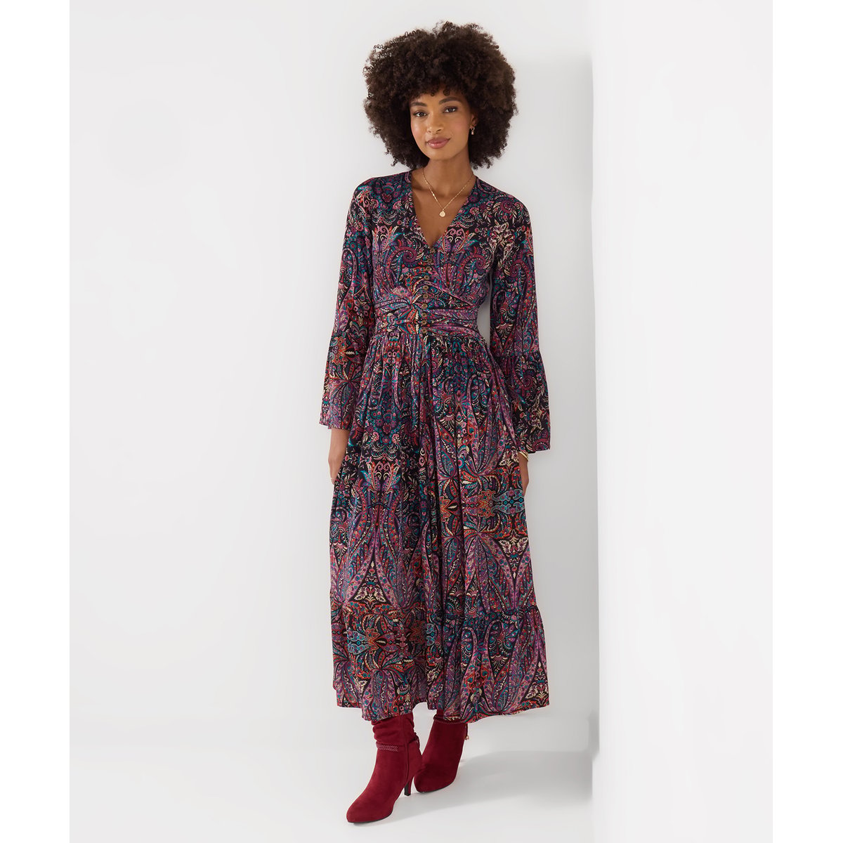 Robe Longue à Manches Longues Motif Cachemire noir, JOE BROWNS