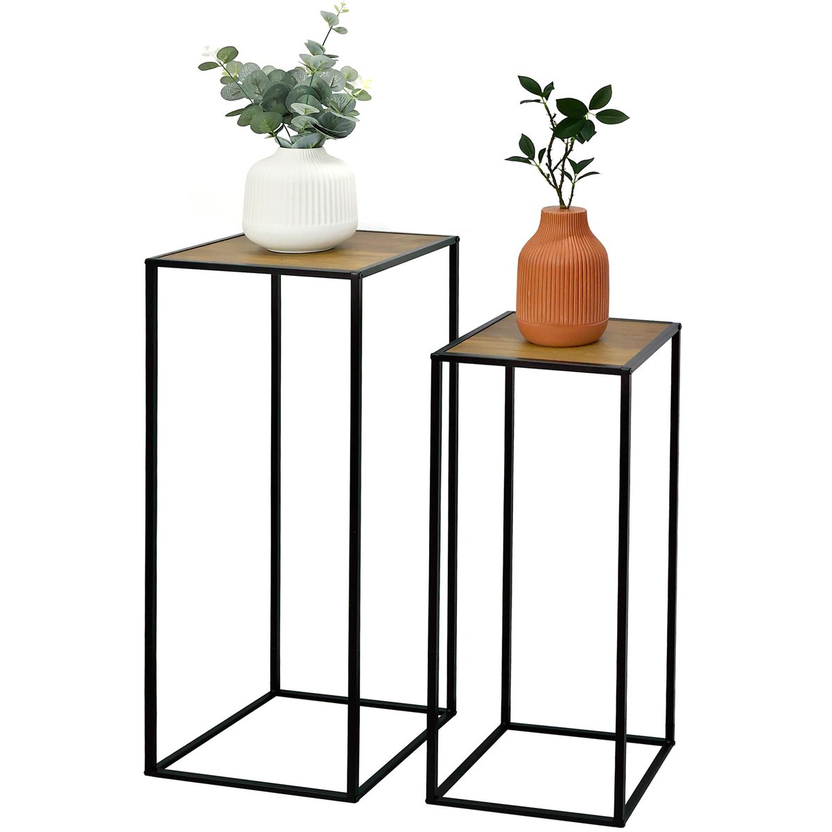 Set de 2 sellettes en bois et métal noir 27x27x70cm noir, WADIGA