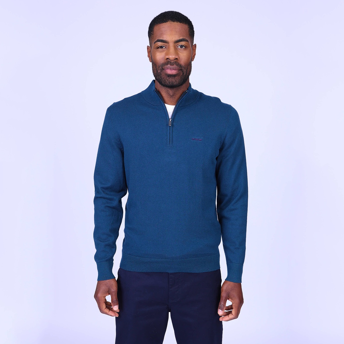 Pull col camionneur bleu petrole, MISE AU GREEN