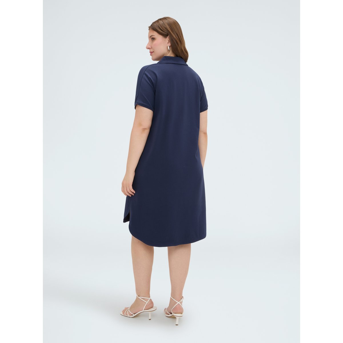 Robe avec col polo et bouton bijou bleu, FIORELLA RUBINO