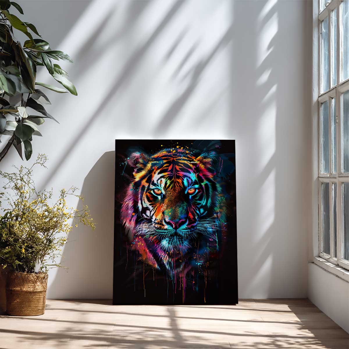 Tableau tigre couleurs vibrantes toile imprimée, HEXOA
