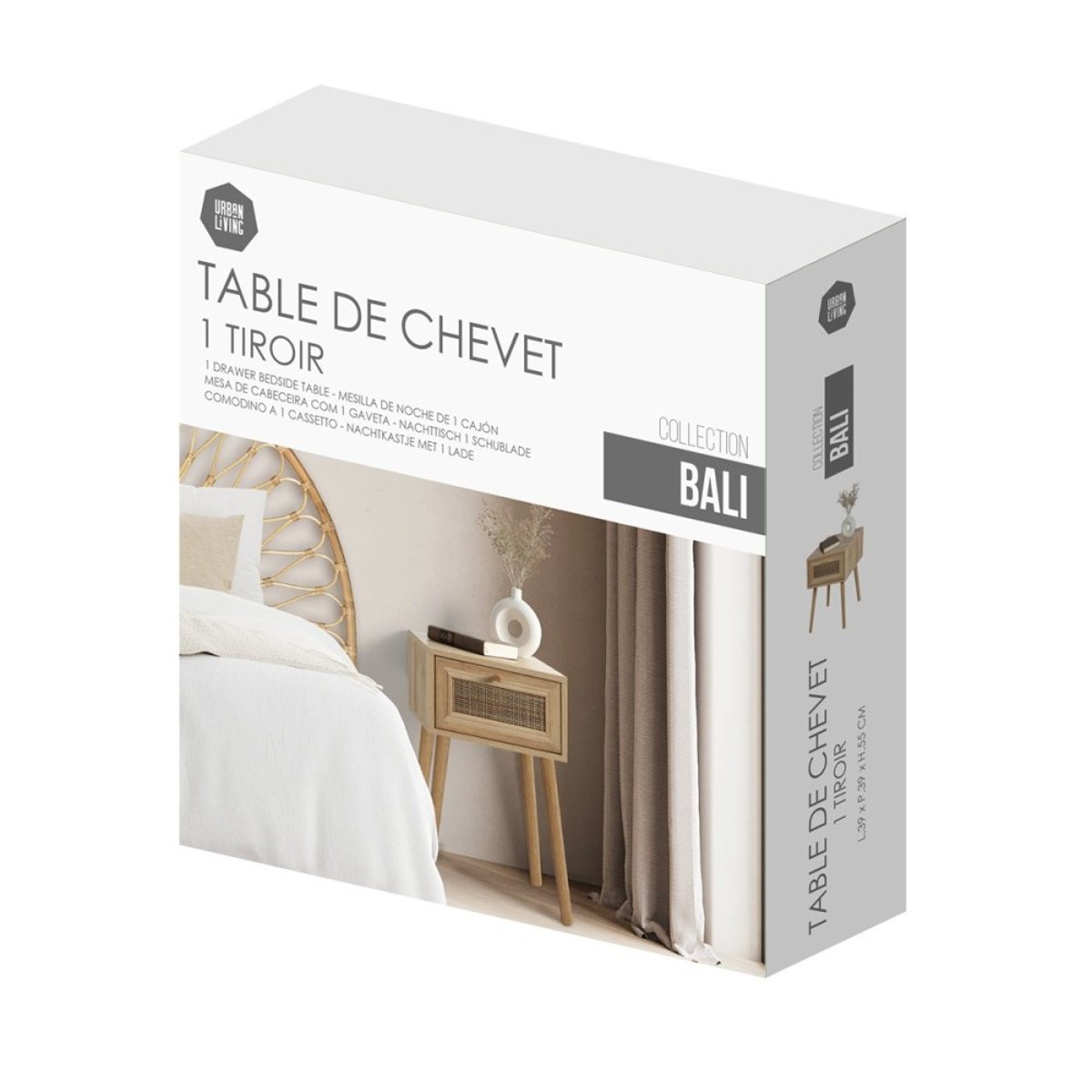 Table de chevet avec 1 tiroir maillage rotin beige, DECORATIE