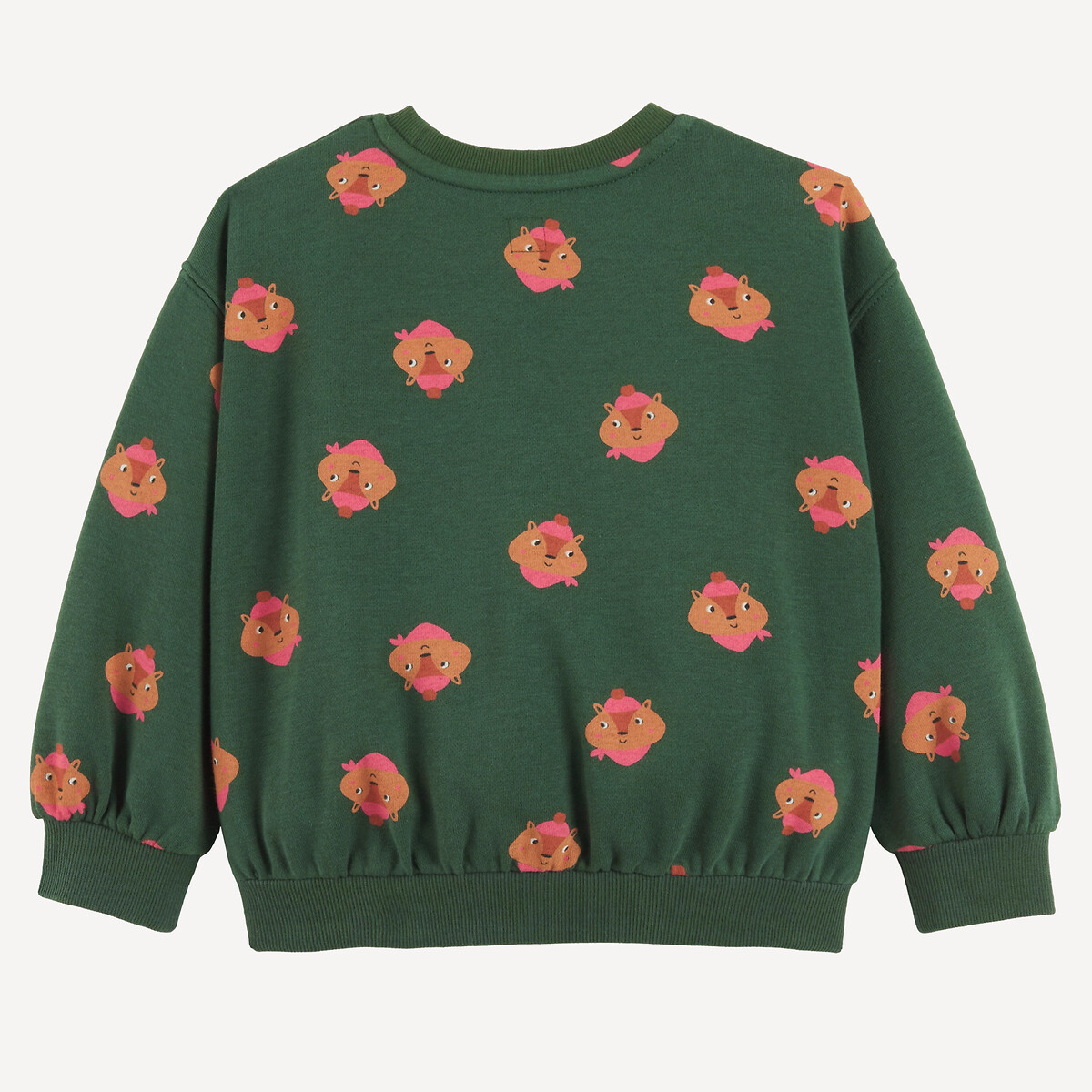 Sweat col rond, imprimé animalier, en molleton vert, LA REDOUTE COLLECTIONS