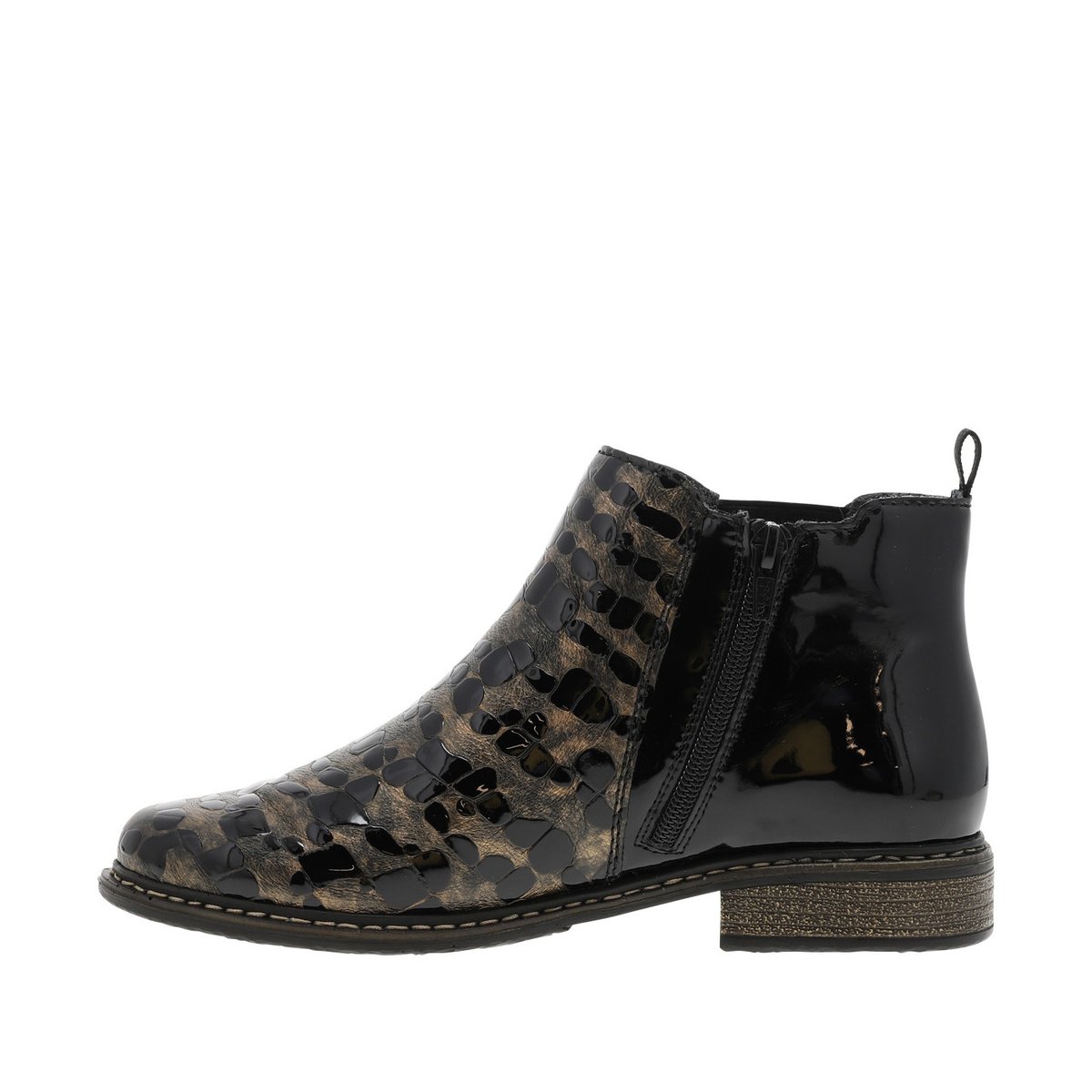 Boots cuir talon décroché bas bronze, RIEKER