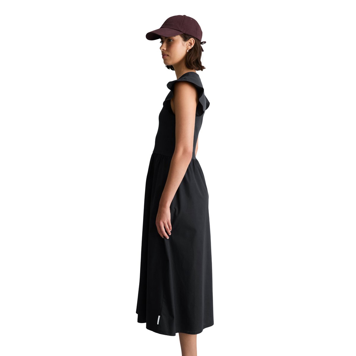 Robe en jersey à volants flared avec jupe en popeline de coton bleu foncé, MARC O’POLO DENIM