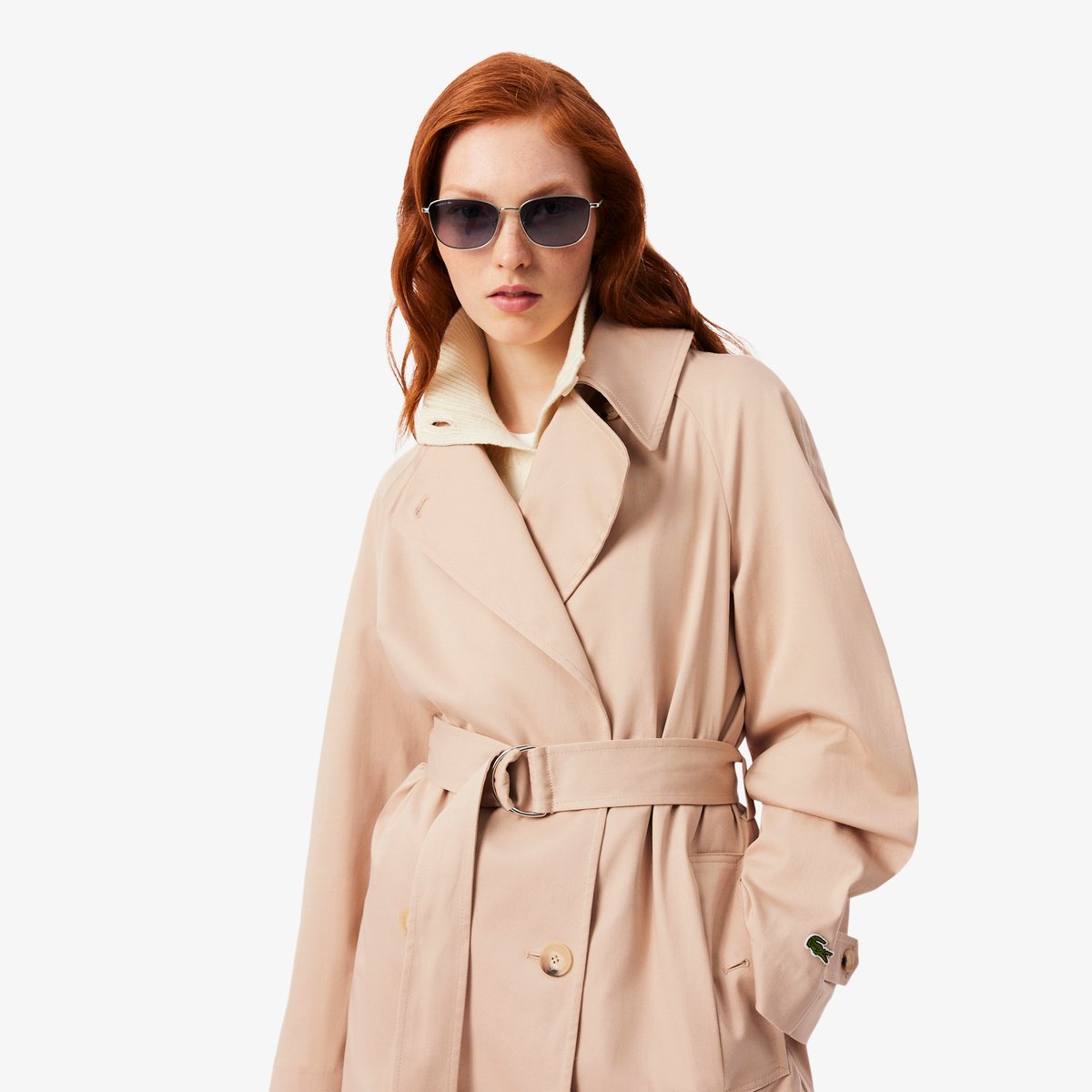 Trench long à double boutonnage beige-x6f, LACOSTE