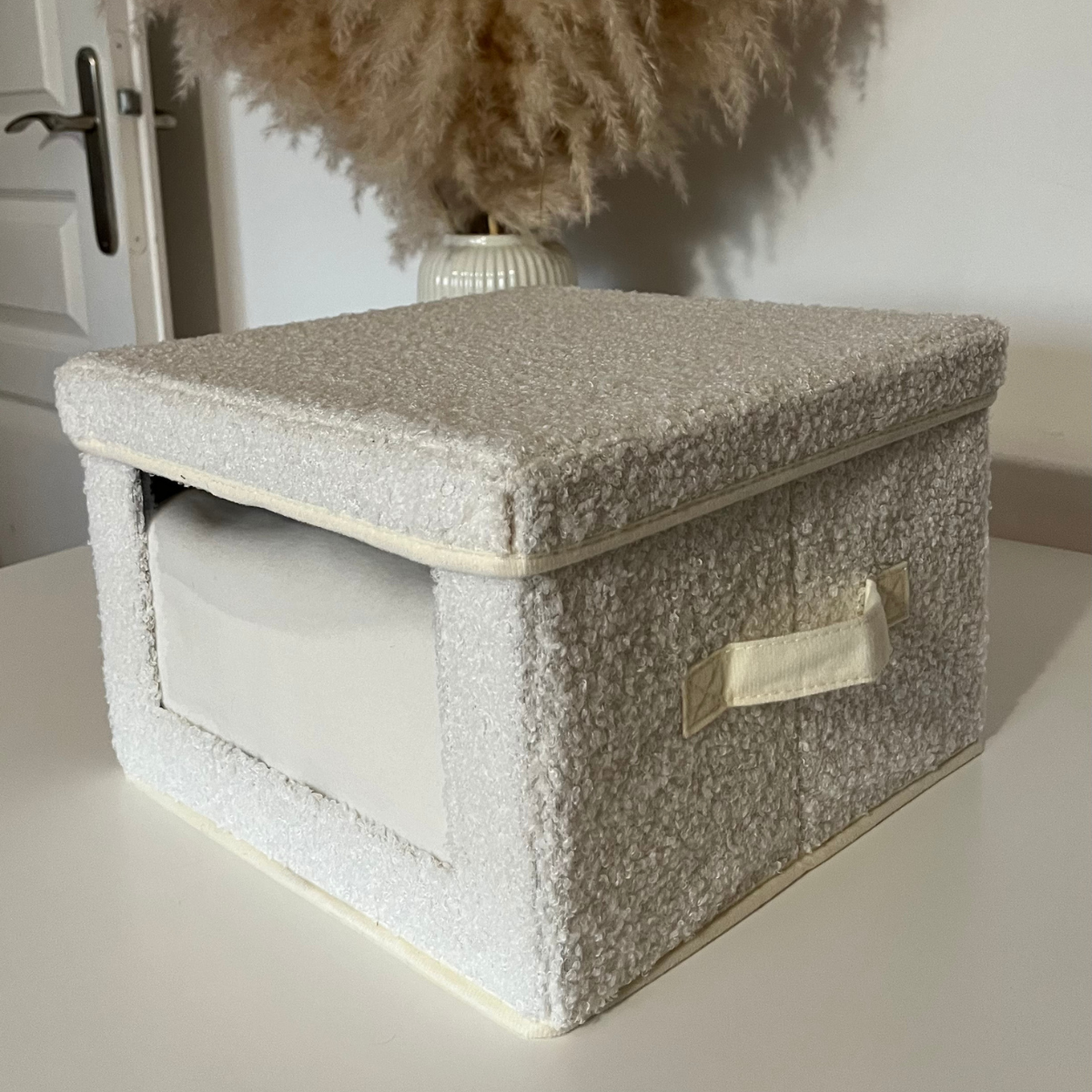 Boîte rangement tissu bouclette écru avec fenêtre - L30 cm écru, CALICOSY