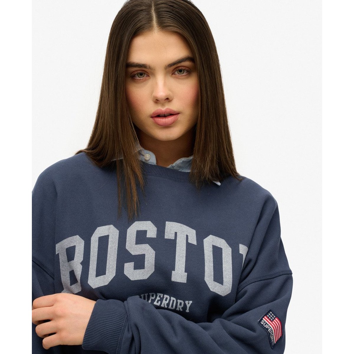 Sweat oversize à col rond Athletic Essentials bleu marine éclipse, SUPERDRY