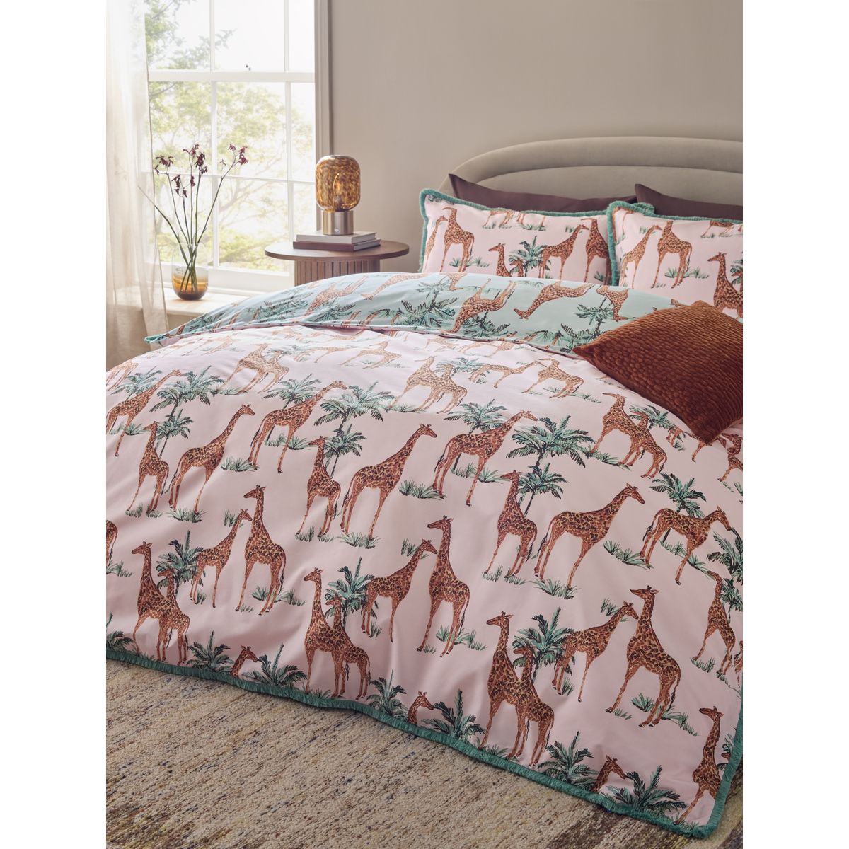 Housse de couette et taie réversible girafe rose bleu, NEXT