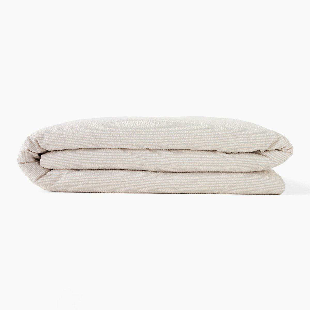 Housse de couette rayé seersucker , percale de coton bio GOTS beige, MONOPRIX