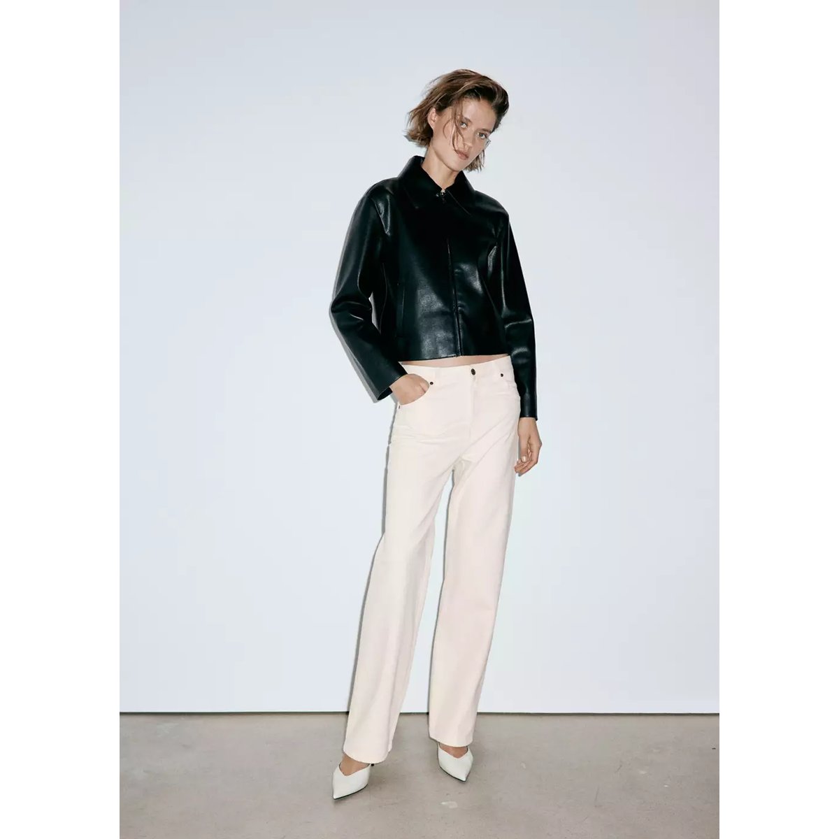 Jean Miami droit taille normale écru, MANGO