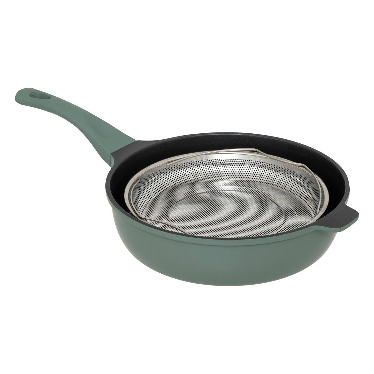 Sauteuse 28cm en fonte d'aluminium avec panier vapeur ALURO vert olive, 5FIVE SIMPLY SMART