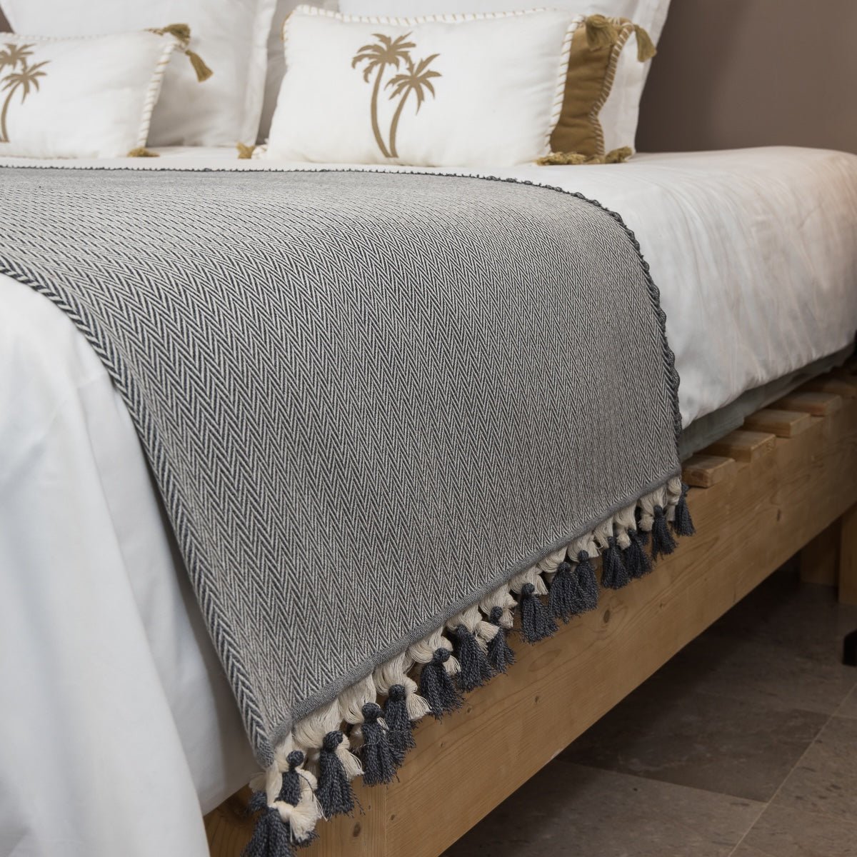 Plaid laine GSTAAD gris chiné, FEBRONIE