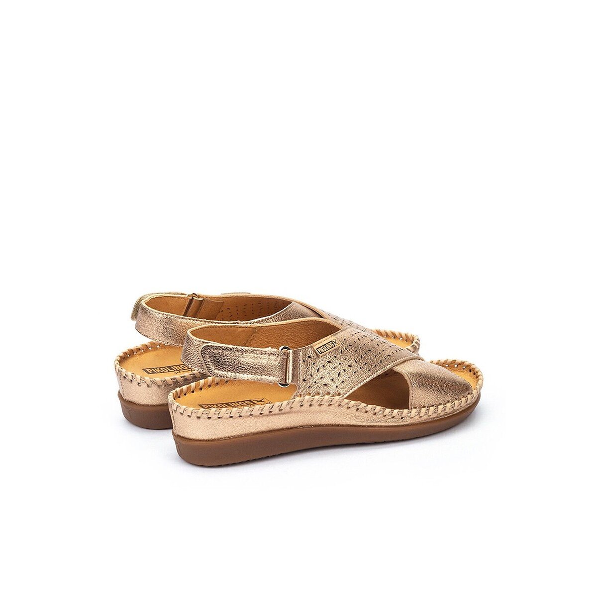 Sandalias de piel cuña media, CADAQUES champán, PIKOLINOS