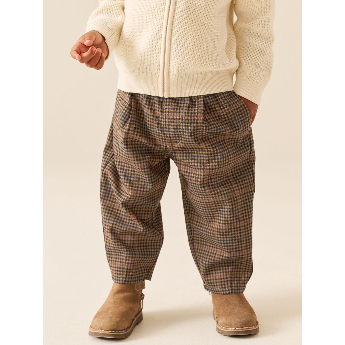 Pantalon habillé confortable carreaux marron fauve, NEXT