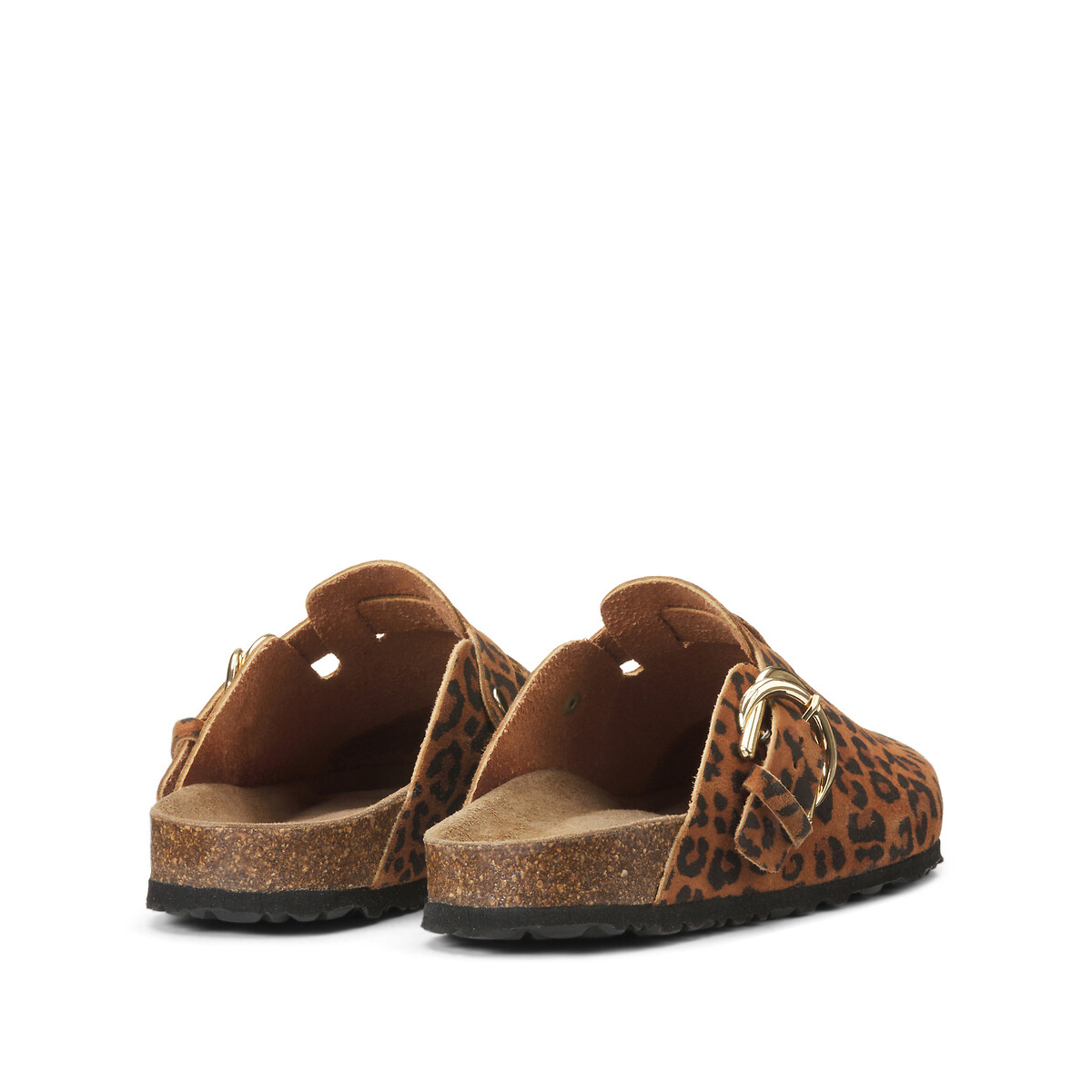 Mules sabots en cuir imprimé léopard imprimé fond marron, LA REDOUTE COLLECTIONS