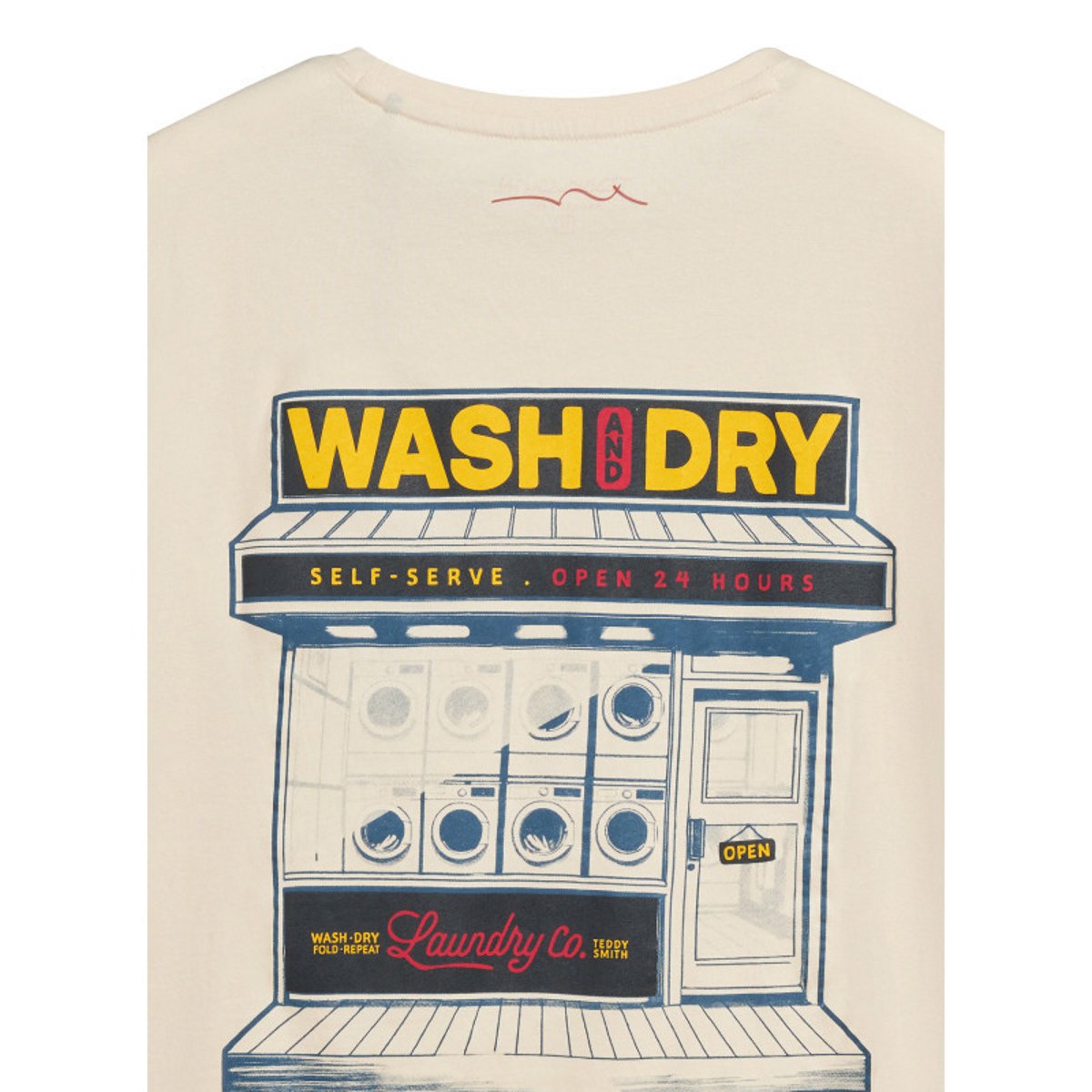 T-shirt en coton beige imprimé laundry au dos et à la poitrine à col rond beige, TEDDY SMITH