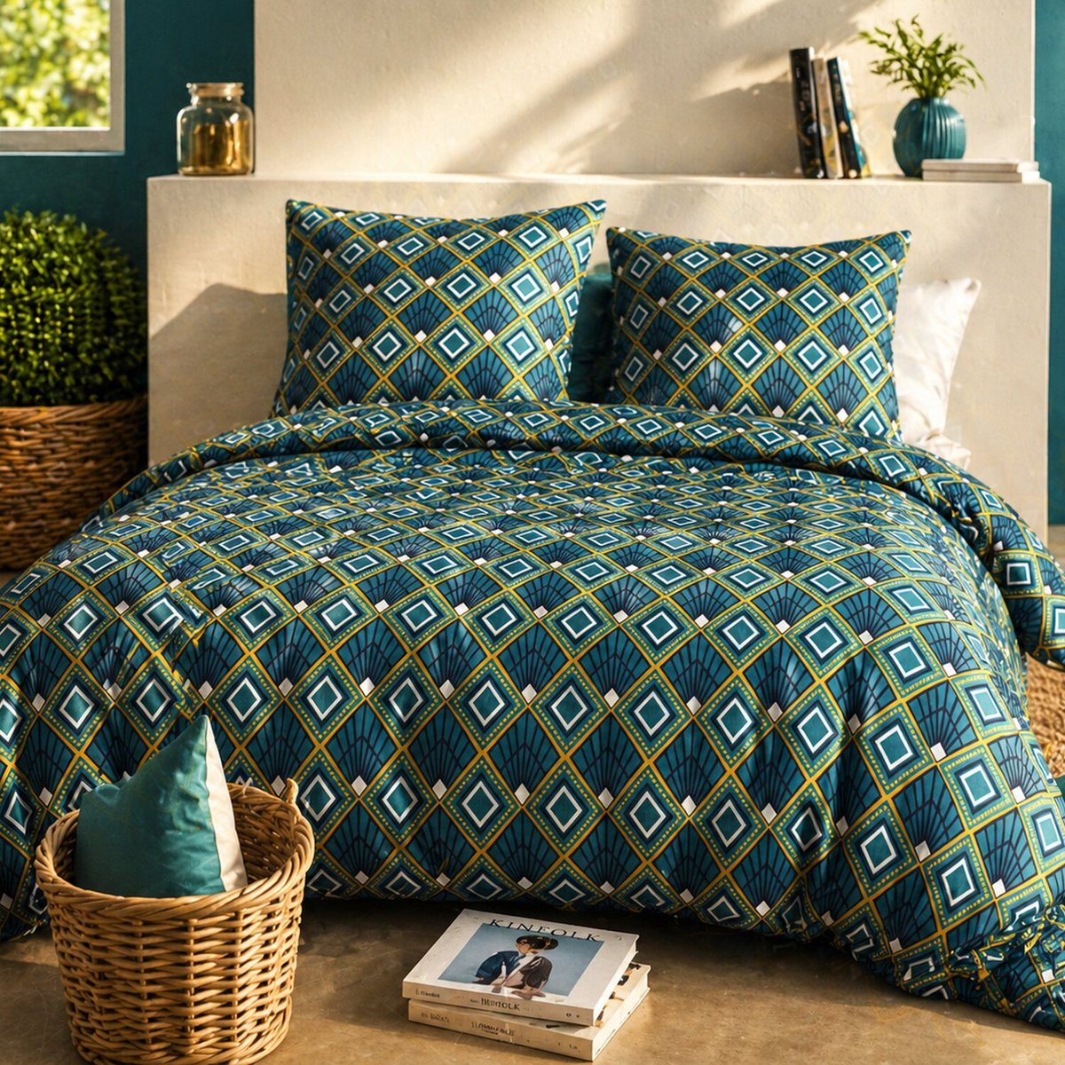 Parure housse de couette en coton imprimée, Triska multicolore, ATELIER DU COTON