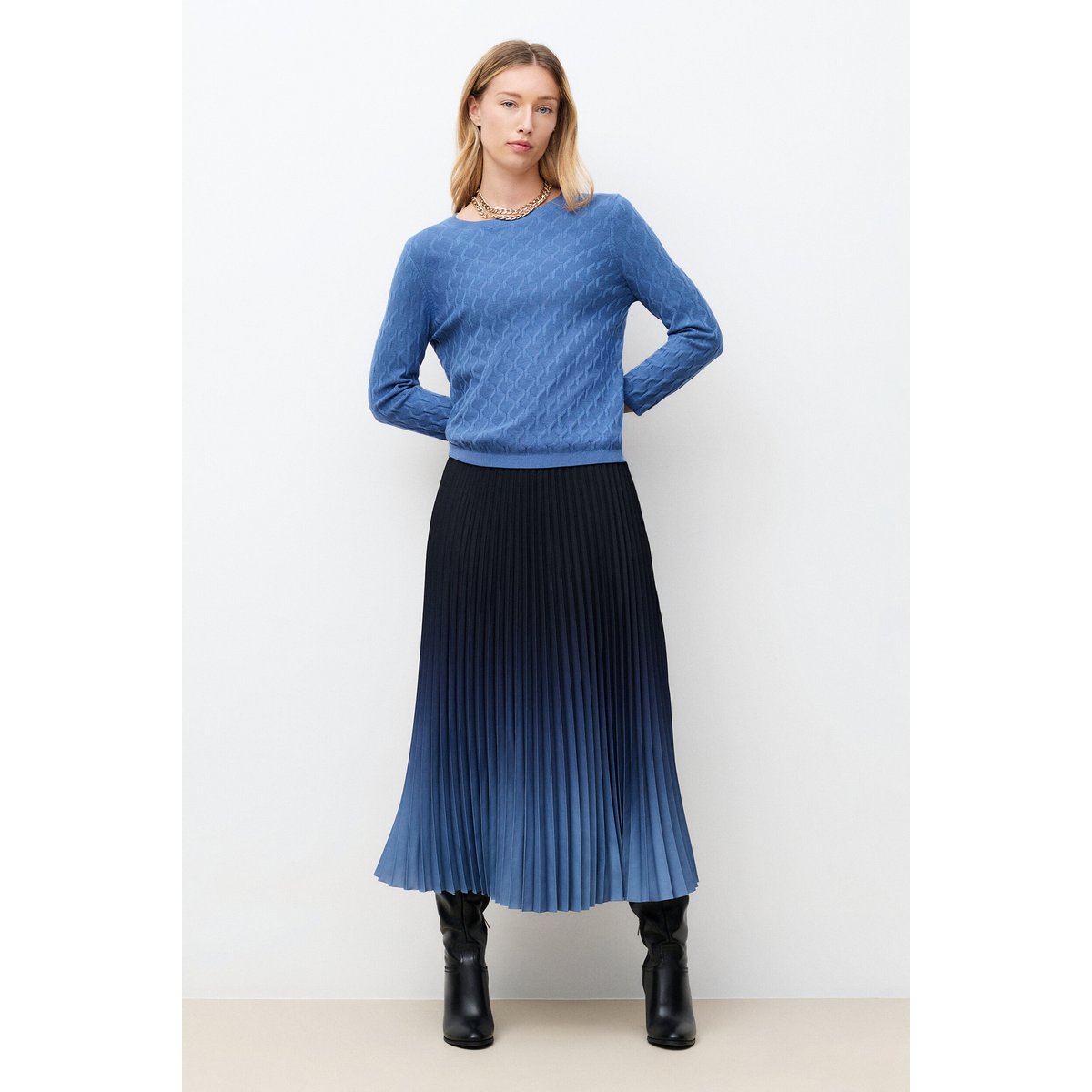 Jupe fluide évasée JOELLA bleu marine, CAROLL