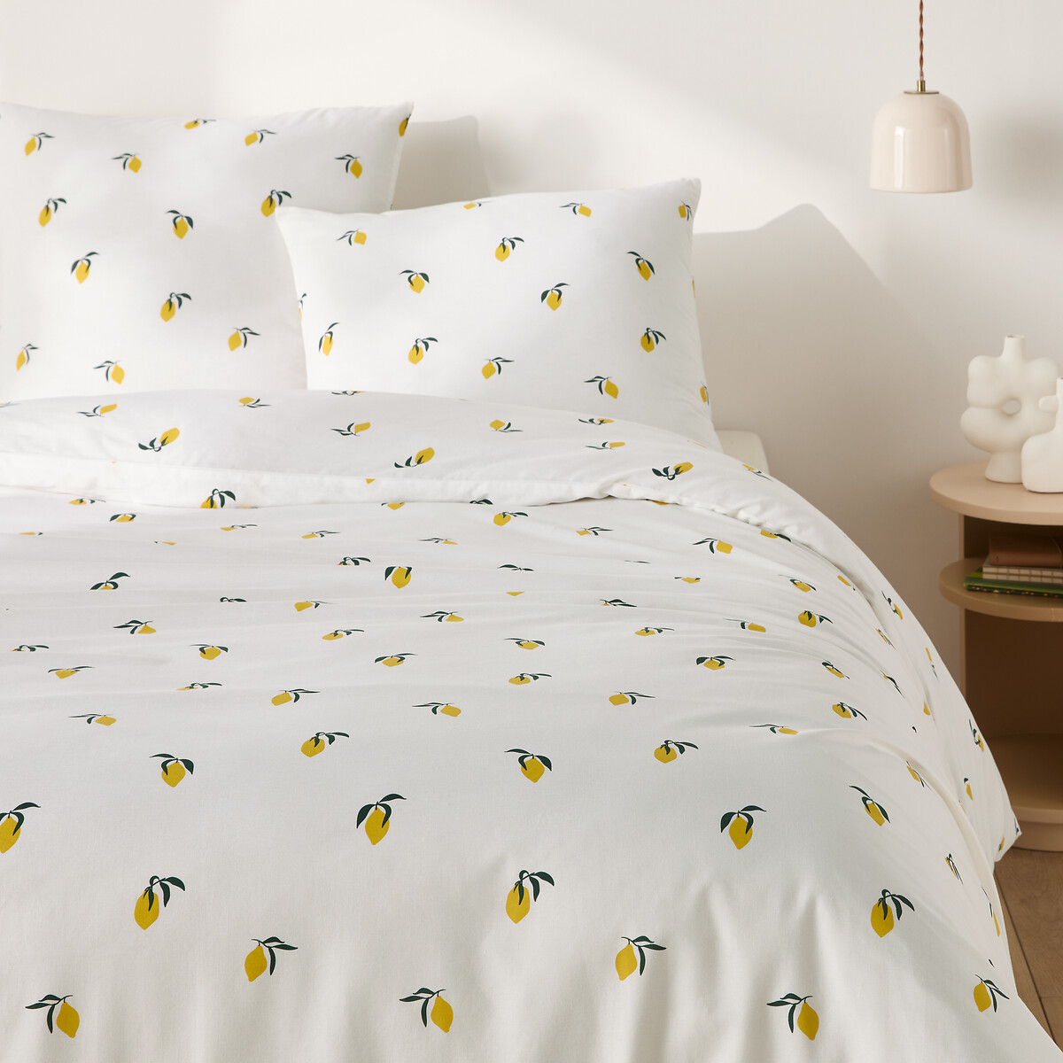 Parure 50% coton recyclé, taie carrée, Citron imprimé, LA REDOUTE INTERIEURS