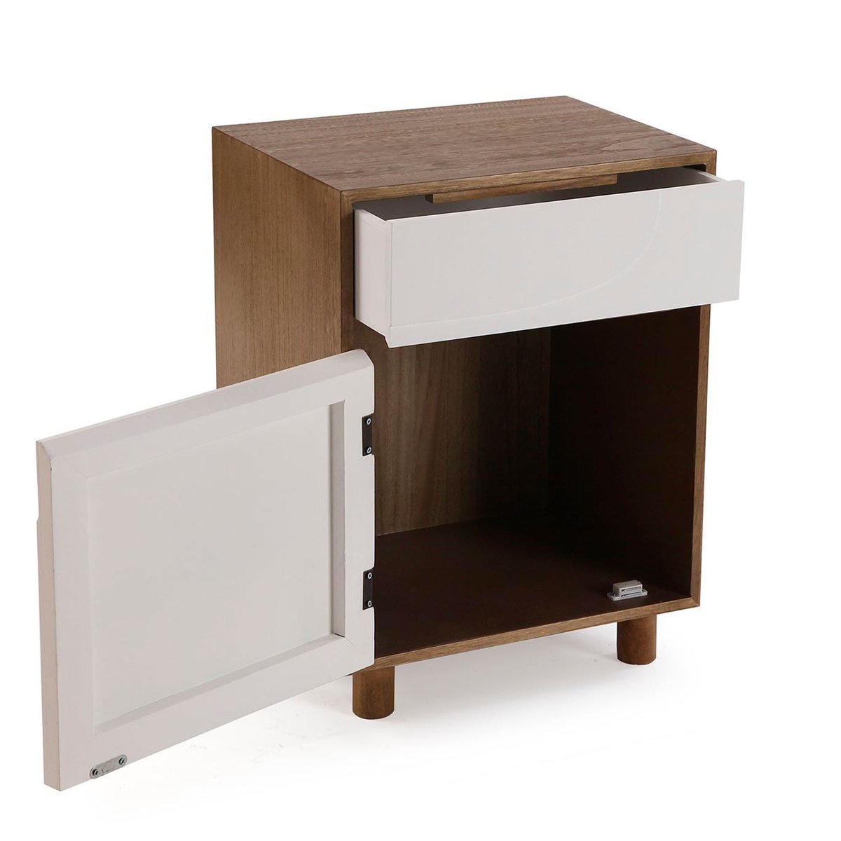 Table de chevet design 1 placard et 1 tiroir bois et blanc 40x30x53cm bois, VERSA