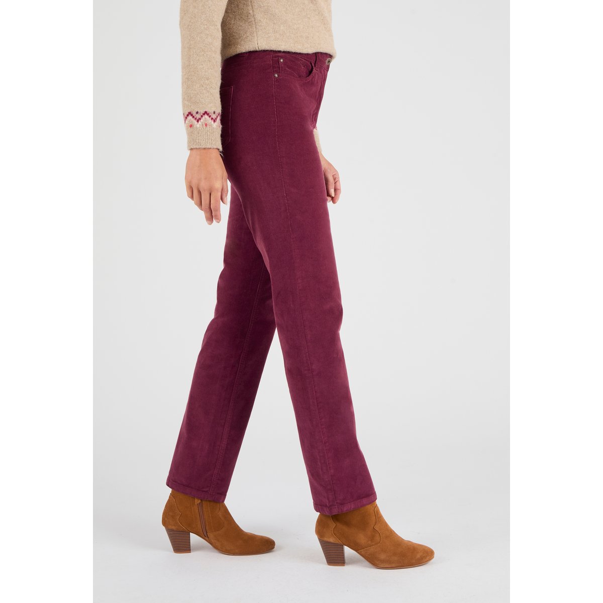 Pantalon velours milleraies Perfect Fit rouge bordeaux, DAMART