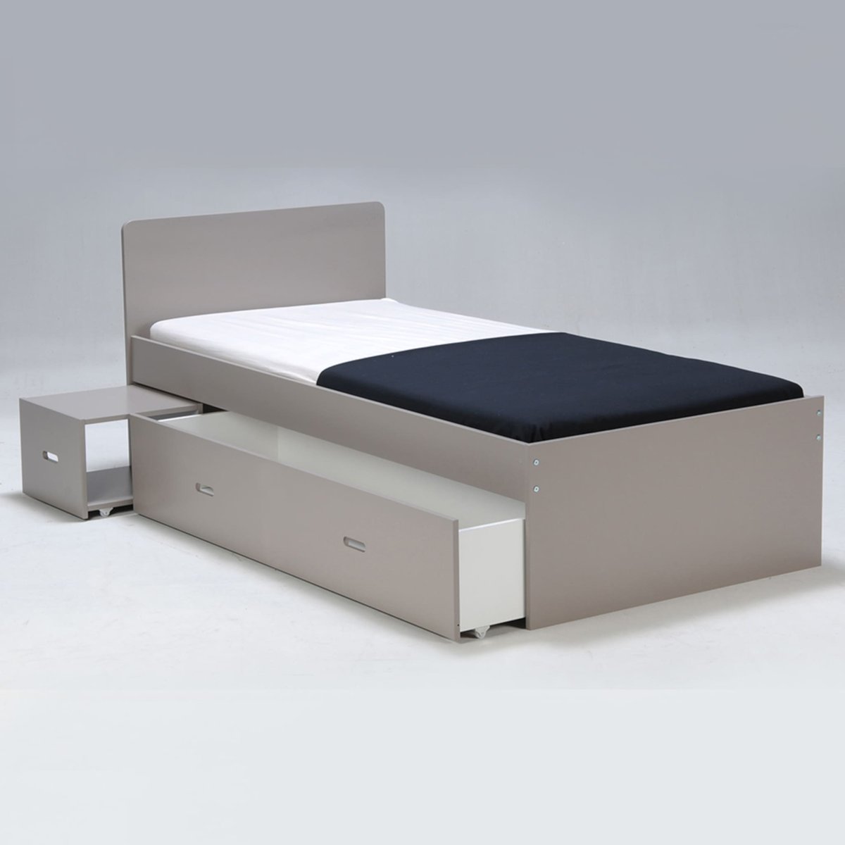 Lit tiroir enfant bois avec chevet gris, TERRE DE NUIT