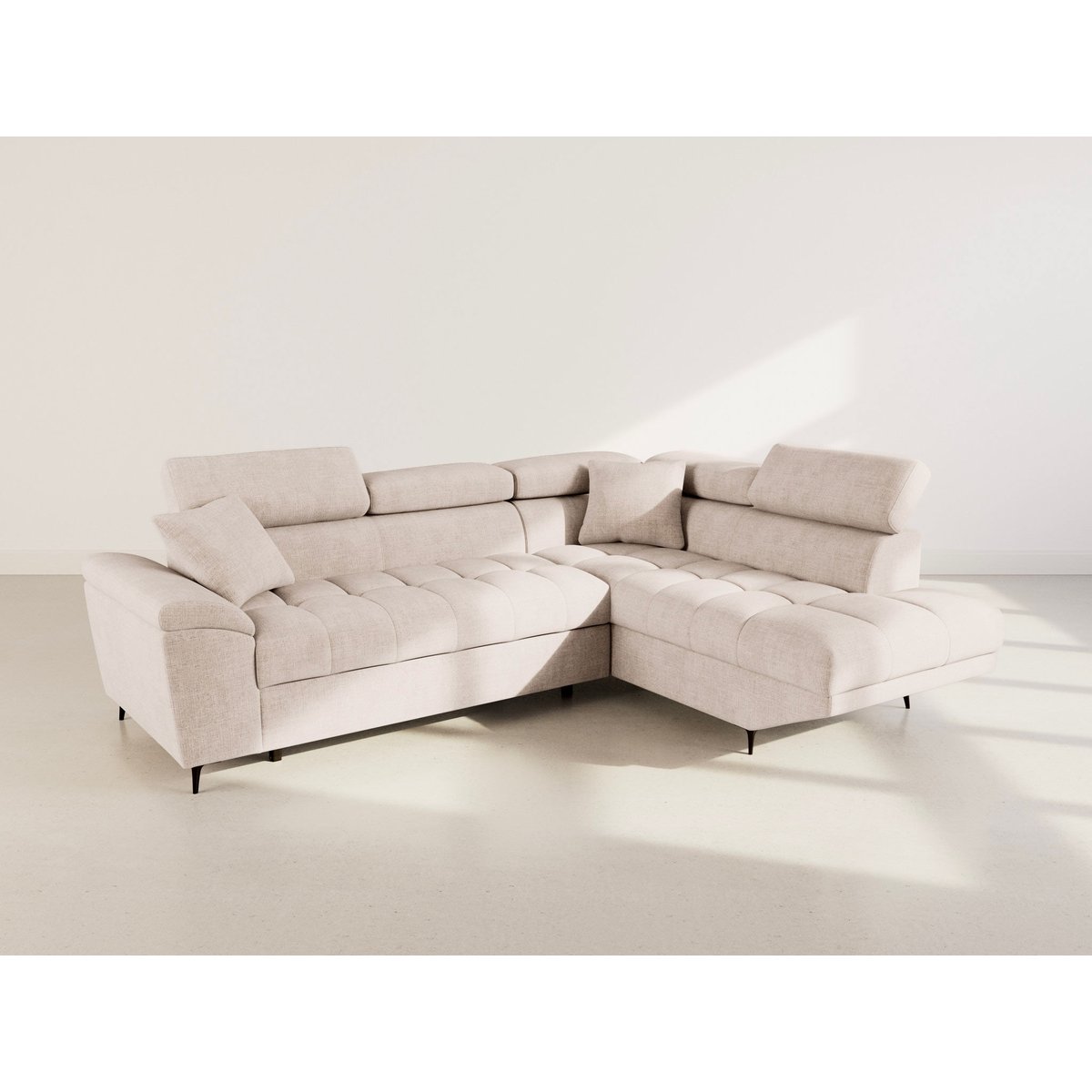 Canapé angle droit convertible velours texturé, CAMILLE beige, BEST MOBILIER