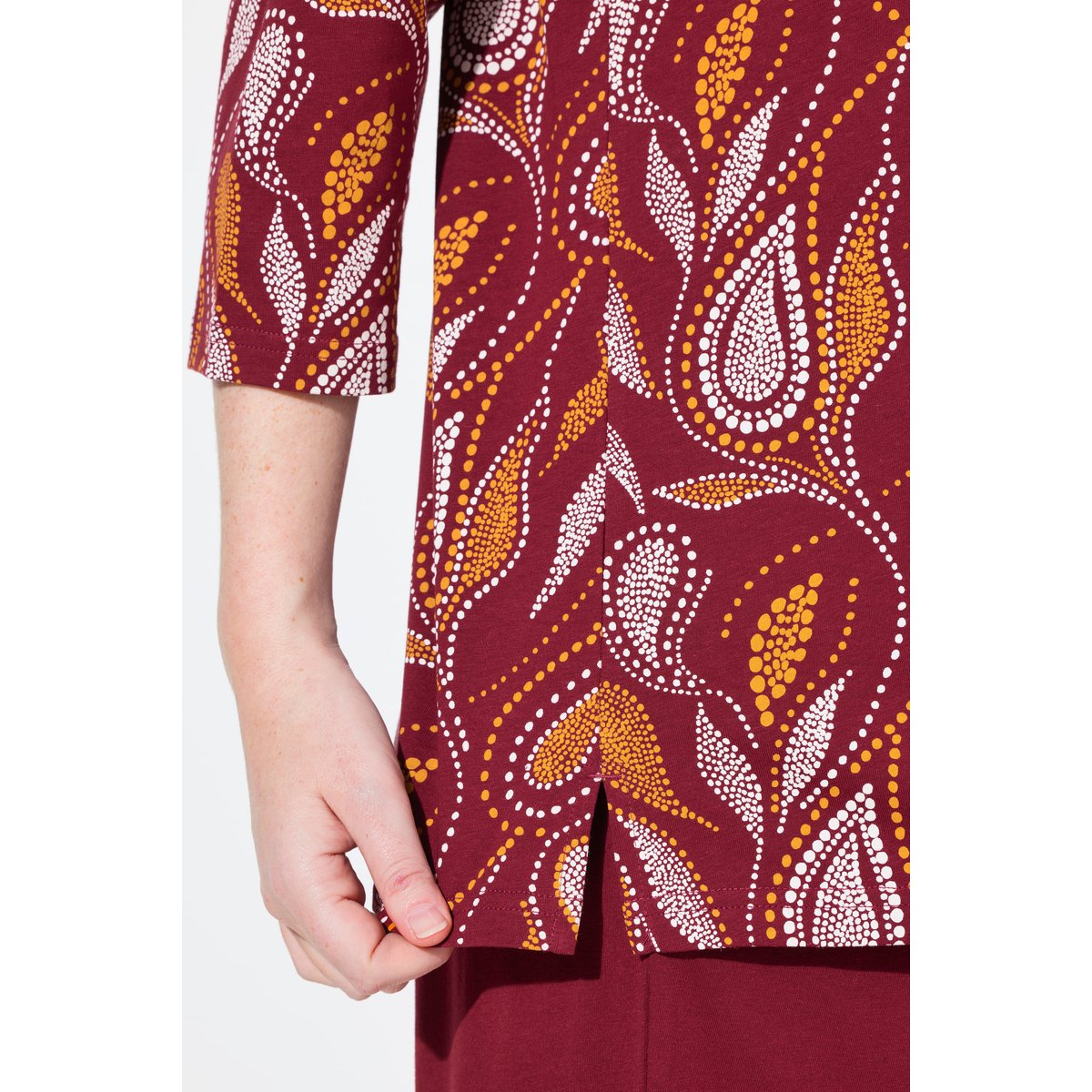 Haut de pyjama en coton bio, motif cachemire rouge cerise foncé, ULLA POPKEN
