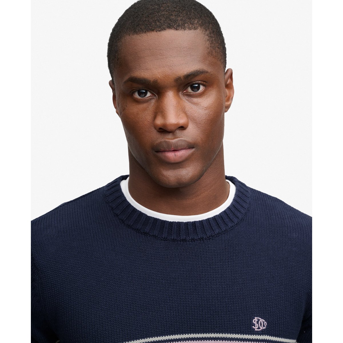 Pull Rayé en Coton Coupe Ajustée marine standard/rayure rose, SUPERDRY