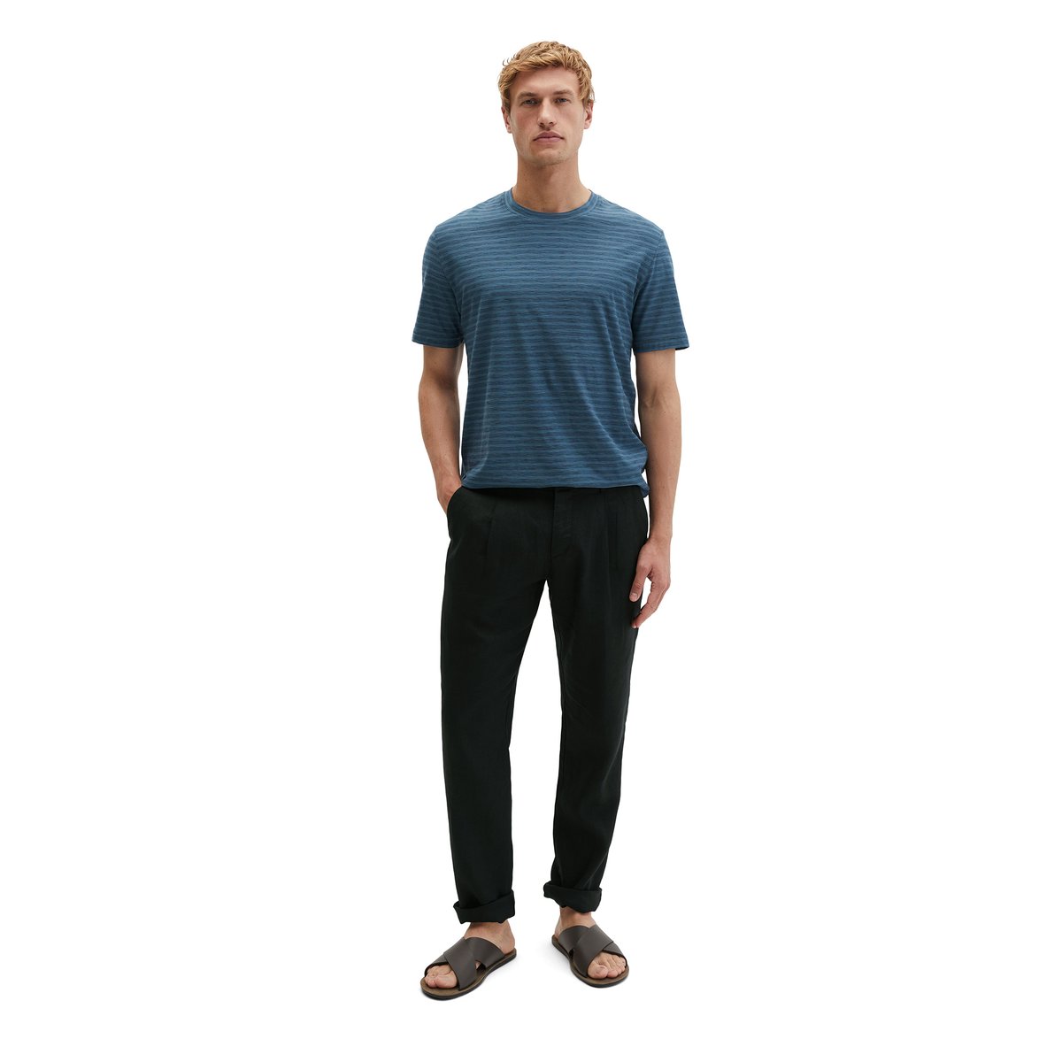 T-shirt regular en jersey slub doux bleu moyen, MARC O'POLO