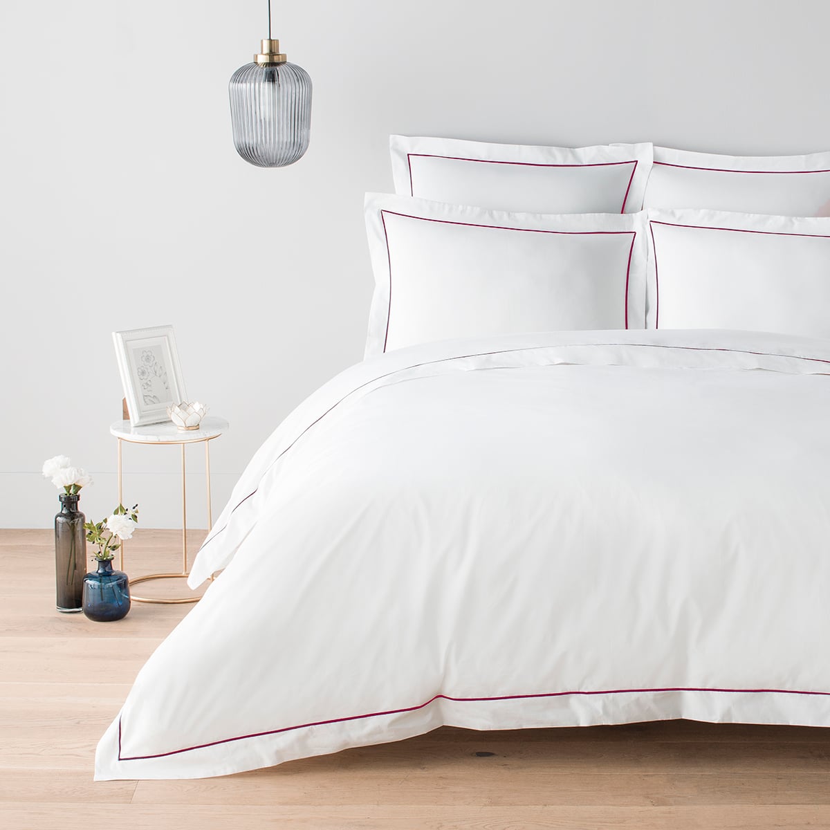 Parure percale de coton peigné 160 fils-Taies carrées FLORENCE blanc, COTTON & CO