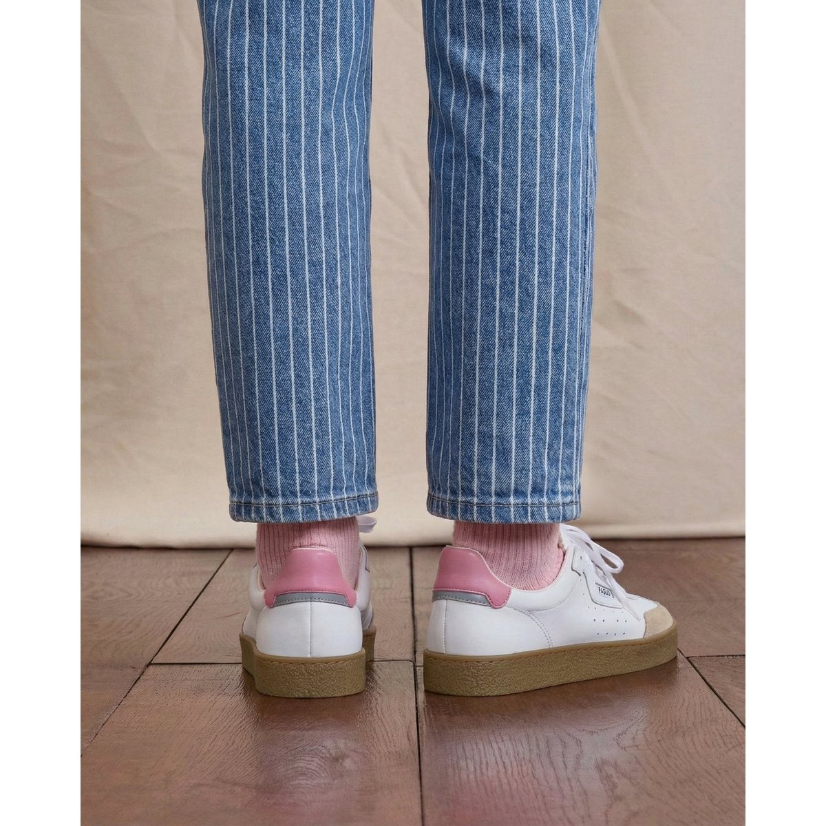 Baskets basses suede LUMBO blanc et rose grisé, FAGUO