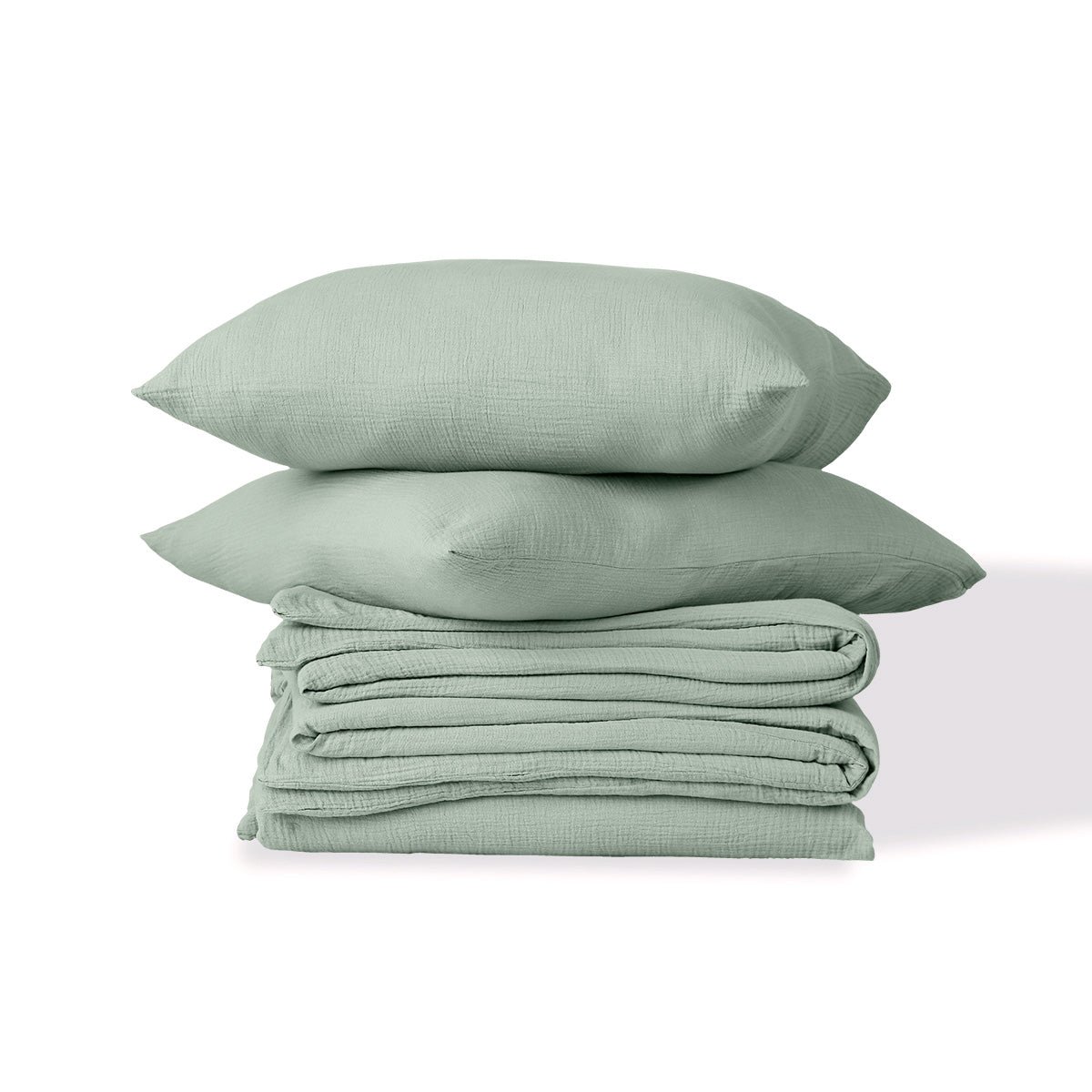 Parure + taies 65x65 gaze de coton ALMA Made in Europe vert céladon, FEBRONIE
