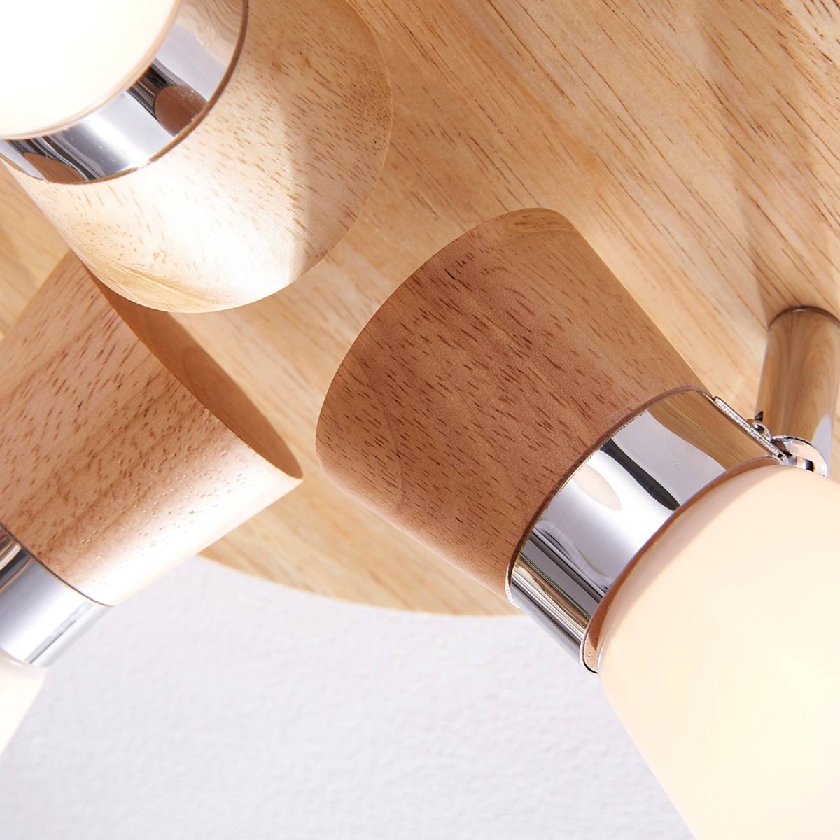 Plafonnier en bois scandinave, Vivica blanc, bois clair, chrome, LINDBY