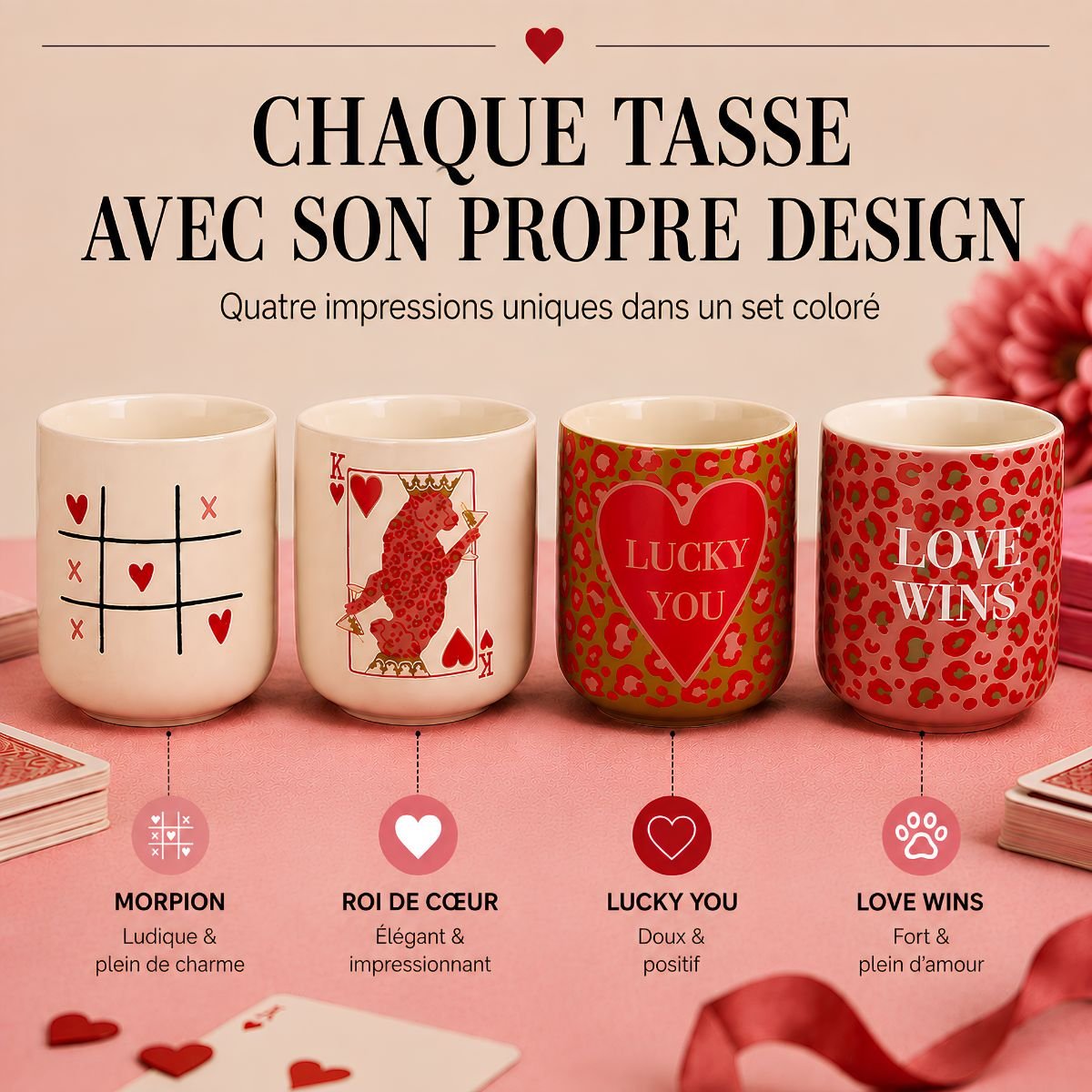 Tasse et soucoupe rose, MICA DECORATIONS