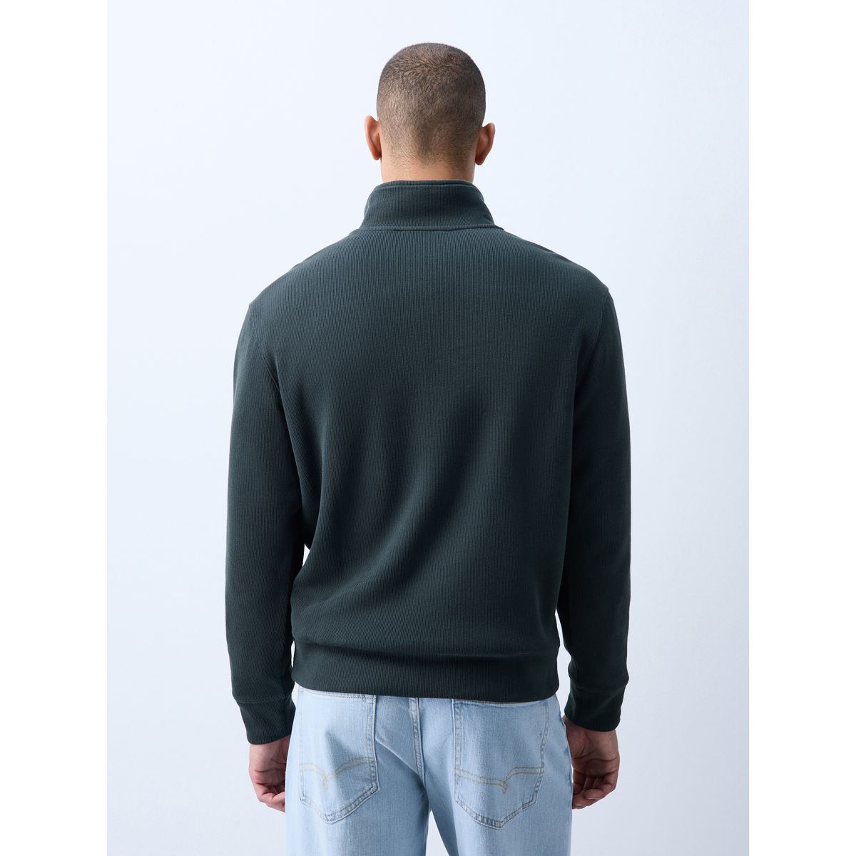 Sweat texturé à col zippé n. premium vert pin, NEXT