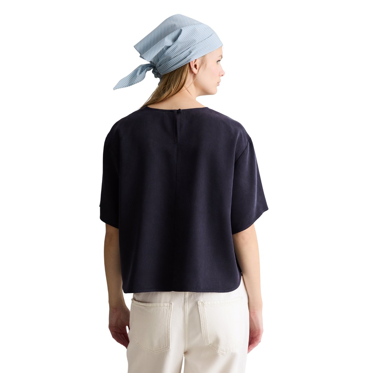 Chemisier à crop relaxed en TENCEL™ Lyocell bleu fooncé, MARC O’POLO DENIM