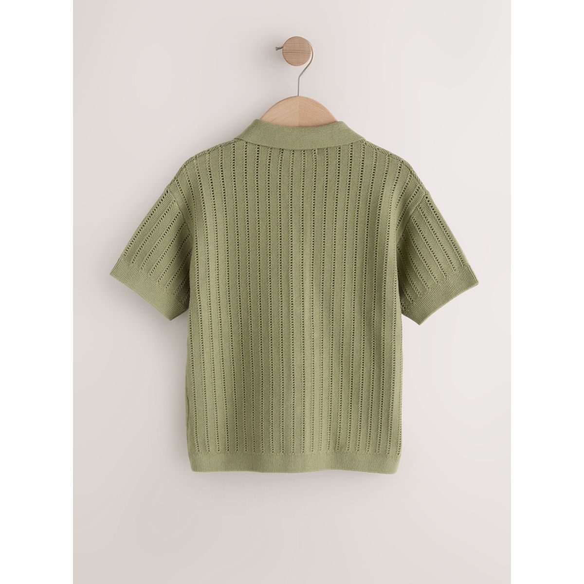 Polo en maille texturée avec col à revers vert kaki, NEXT