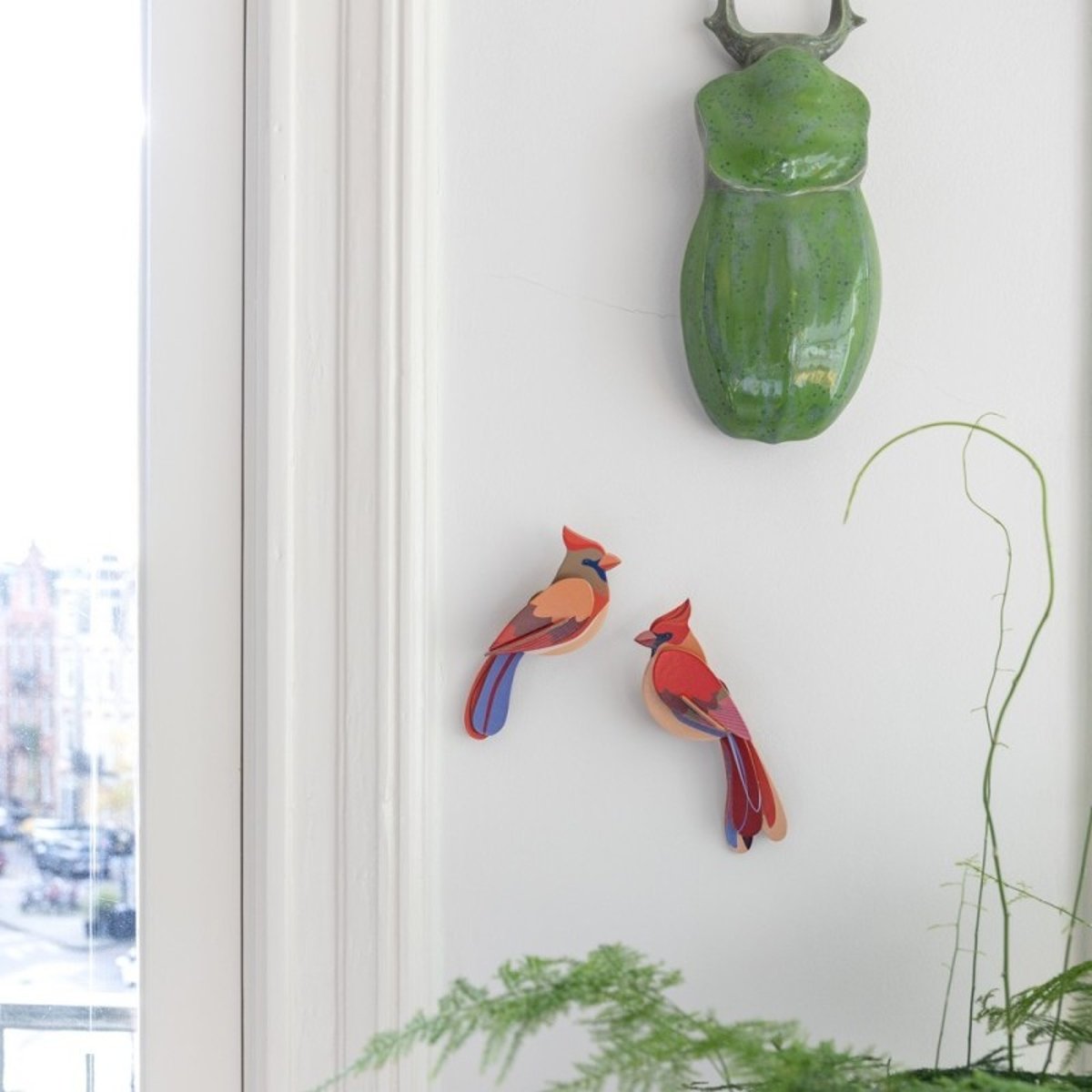 Oiseaux décoratifs carton Cardinals set de 2 rouge, STUDIO ROOF