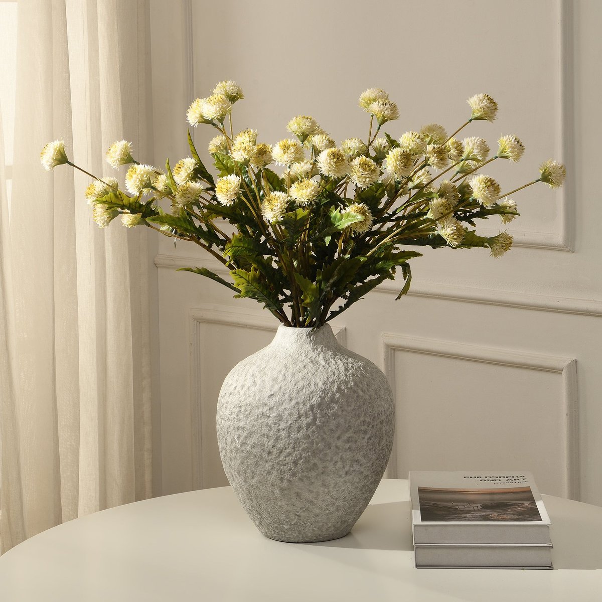 Tige de chrysanthème ping pong artificielle H62 LES ESSENTIELS blanc, SIA