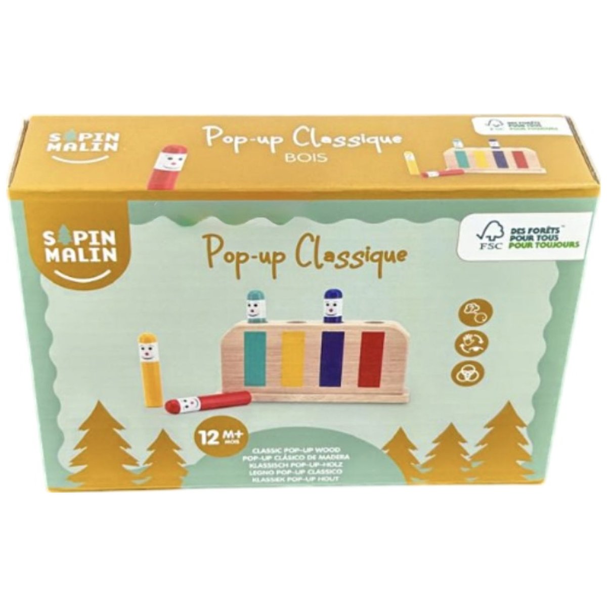 Pop up en bois multicolore, SAPIN MALIN